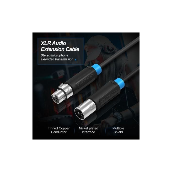 Cable estéreo vention bbfbh/ xlr macho - xlr hembra/ 2m/ negro