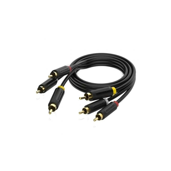 Cable estéreo vention bcabh/ 3x rca macho - 3x rca macho/ 2m/ negro