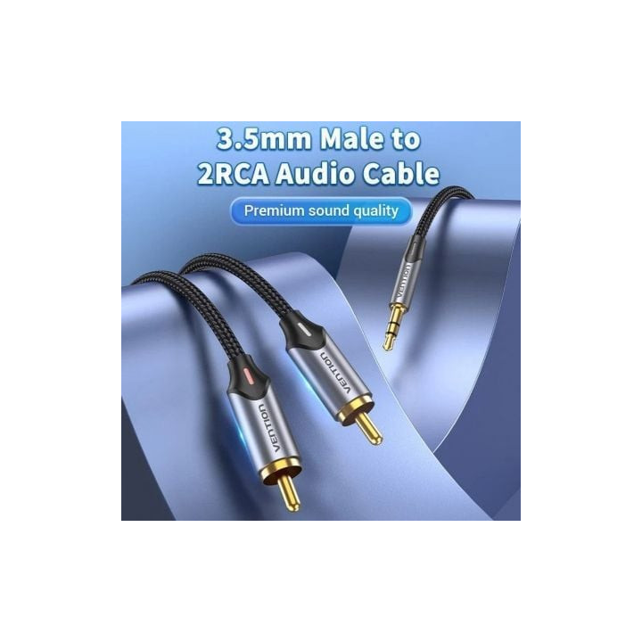 Cable audio vention bcnbg/ 2x rca macho - jack 3.5 macho/ 1.5m/ gris