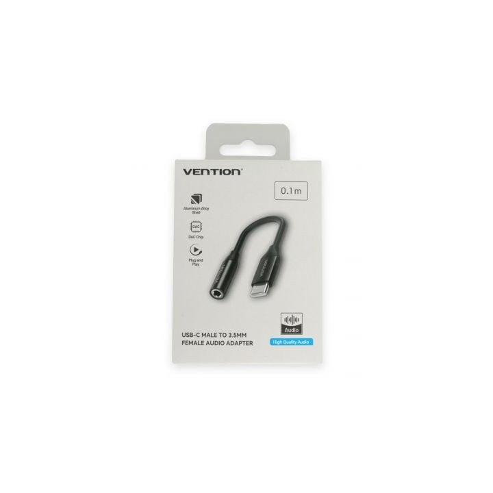 Conversor vention bihba/ jack 3.5 hembra - usb tipo-c macho/ 10cm/ negro