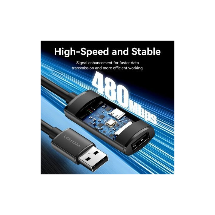 Cable alargador usb 2.0 vention cbkbl/ usb macho - usb hembra/ 480mbps/ 10m/ negro