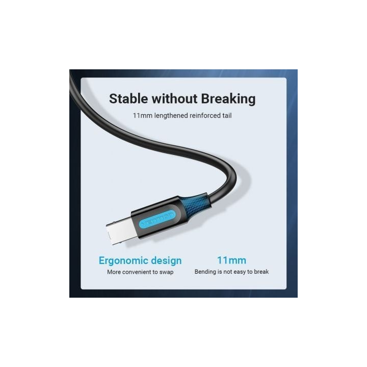 Cable usb 2.0 impresora vention coqbi/ usb tipo-b macho - usb macho/ 480mbps/ 3m/ negro