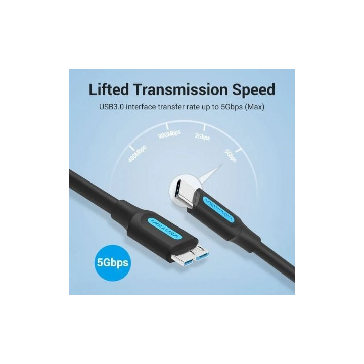 Cable usb 3.0 vention cqabd/ microusb macho - usb tipo-c macho/ 5gbps/ 50cm/ negro