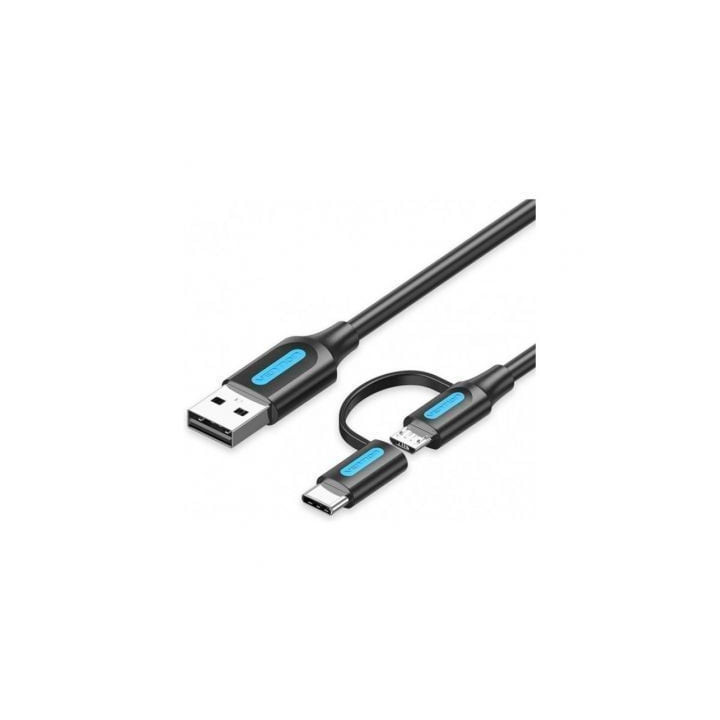 Cable usb 2.0 vention cqdbd/ usb macho - microusb macho/ usb tipo-c macho/ 480mbps/ 50cm/ negro