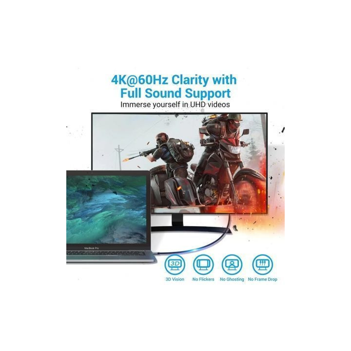 Cable conversor hdmi 2.0 4k vention crbbg/ usb tipo-c macho - hdmi macho/ 1.5m/ negro