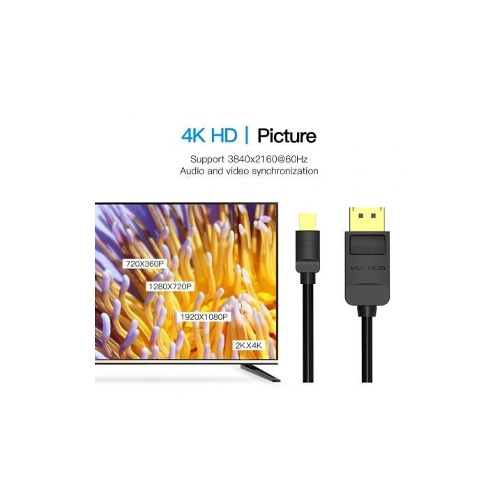 Cable displayport vention haabg/ mini displayport macho - displayport macho/ 1.5m/ negro
