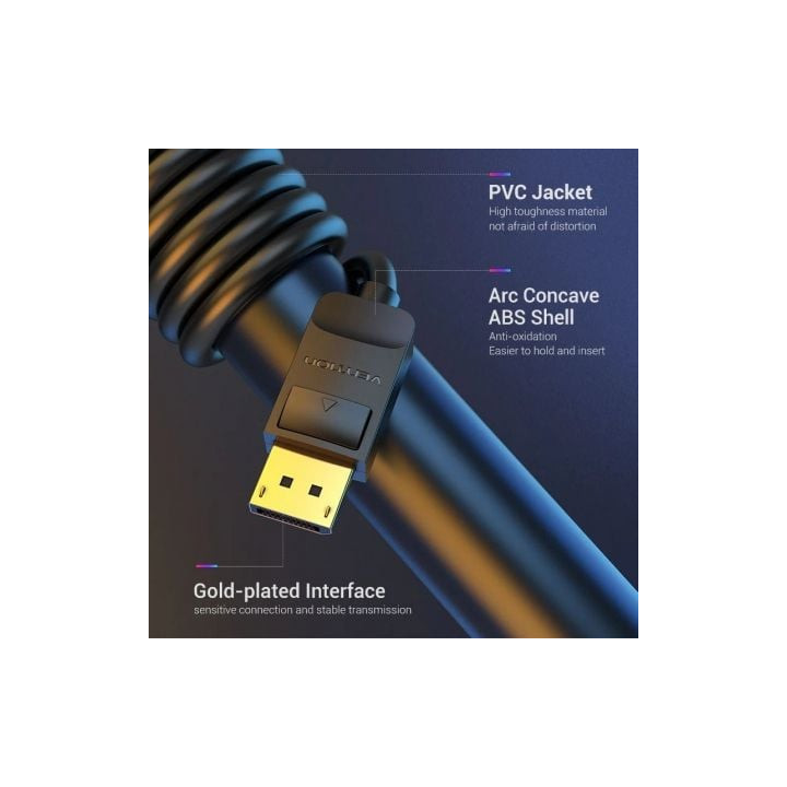 Cable displayport 1.2 4k vention hacbh/ displayport macho - displayport macho/ 2m/ negro