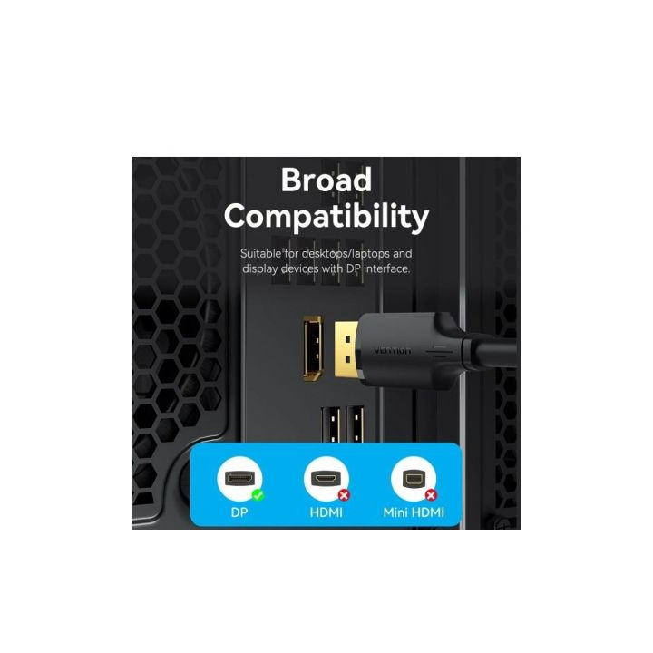 Cable conversor vention hakbh/ displayport macho - displayport 4k macho/ 2m/ negro
