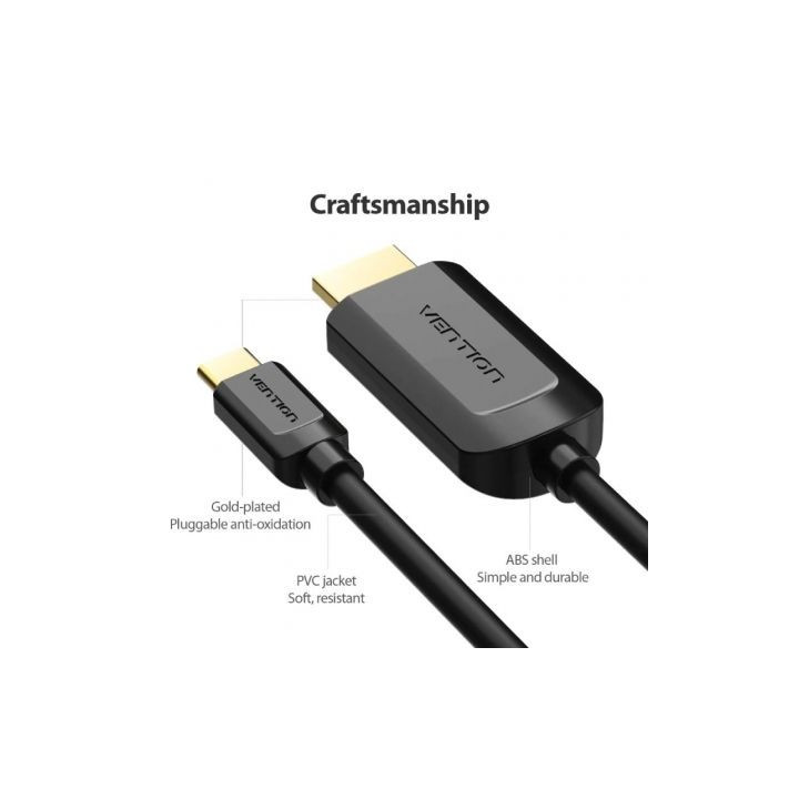 Cable conversor hdmi 1.4 4k vention cgubg/ usb tipo-c macho - hdmi macho/ 1.5m/ negro