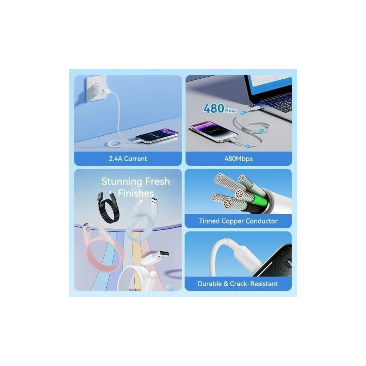 Cable usb 2.0 lightning vention lamwh/ usb macho - lightning macho/ 480mbps/ 2m/ blanco