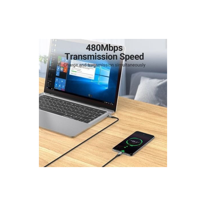Cable usb 2.0 tipo-c vention taehg/ usb tipo-c macho - usb tipo-c macho/ hasta 100w/ 480mbps/ 1.5m/ gris