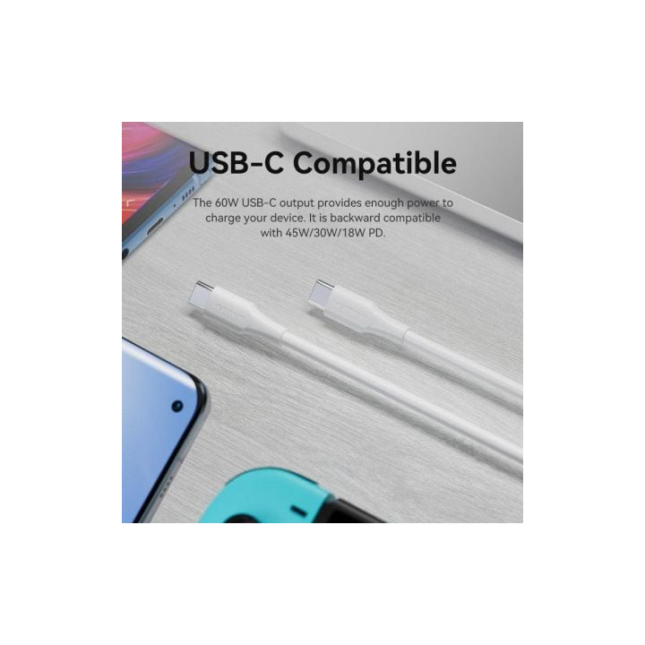 Cable usb 2.0 tipo-c 3a vention trcwf/ usb tipo-c macho - usb tipo-c macho/ hasta 60w/ 480mbps/ 1m/ blanco
