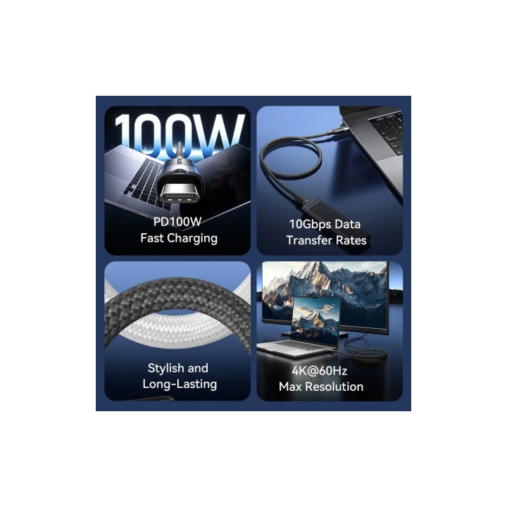 Cable usb 3.2 tipo-c 5a vention trgwd/ usb tipo-c macho - usb tipo-c macho/ hasta 100w/ 10gbps/ 50cm/ blanco