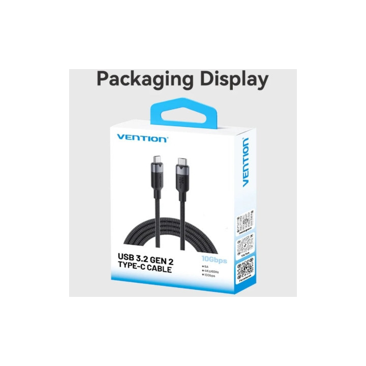 Cable usb 3.2 tipo-c 5a vention trgwd/ usb tipo-c macho - usb tipo-c macho/ hasta 100w/ 10gbps/ 50cm/ blanco