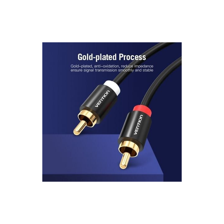 Cable estéreo vention vab-r06-b300/ 2x rca macho - 2x rca macho/ 3m/ negro