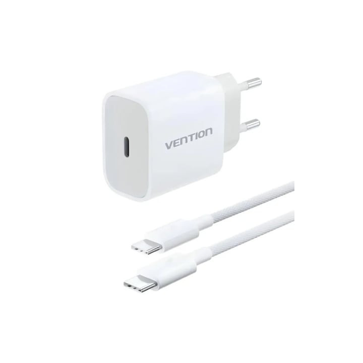 Cargador de pared vention g16w0-eu/ 1xusb tipo-c + cable usb tipo-c/ 20w