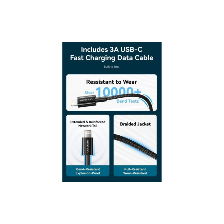 Cargador de pared vention g17b0-eu/ 1xusb tipo-c + cable lightning/ 20w