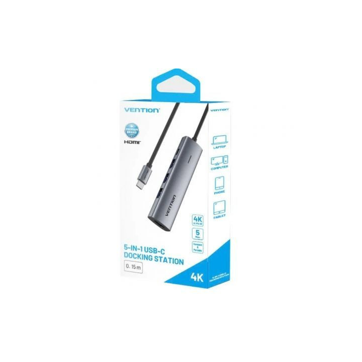 Docking usb tipo-c vention tgghb/ 3xusb/ 1xhdmi 4k/ 1xusb tipo-c pd/ gris
