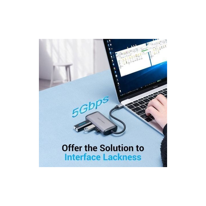 Docking usb tipo-c vention tgshb/ 3xusb/ 1xhdmi 4k/ 1xvga/ 1xusb tipo-c pd/ gris