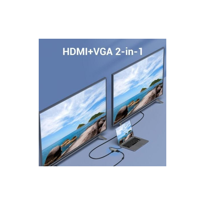 Docking usb tipo-c vention tgshb/ 3xusb/ 1xhdmi 4k/ 1xvga/ 1xusb tipo-c pd/ gris