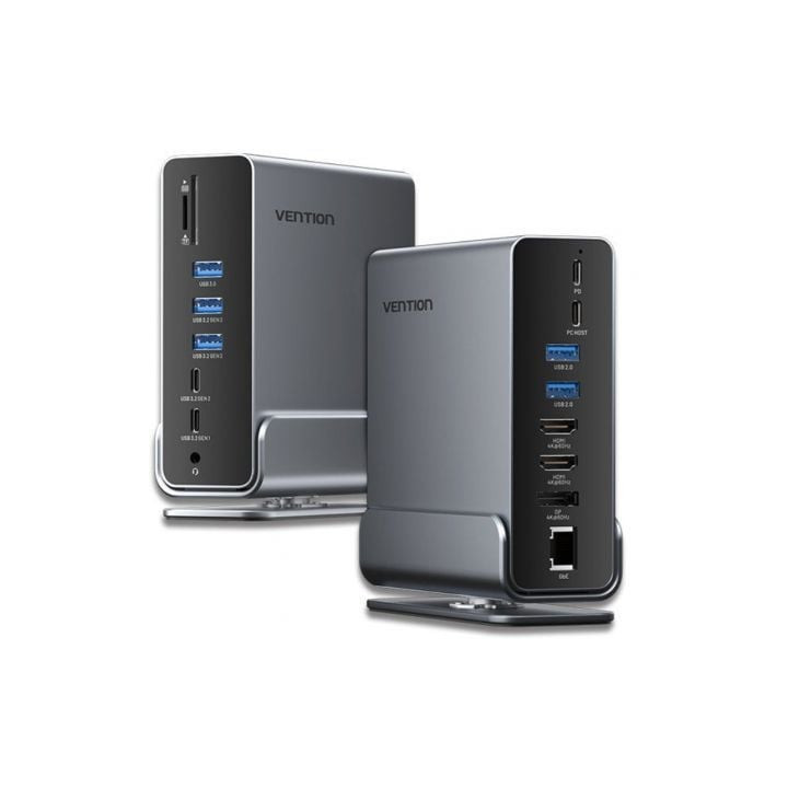 Docking usb tipo-c vention tpuh0/ 2xhdmi 4k/ 1xdisplayport/ 3xusb tipo-c/ 5xusb/ 1xrj45/ 1xlector de tarjetas/ 1xjack 3.5/