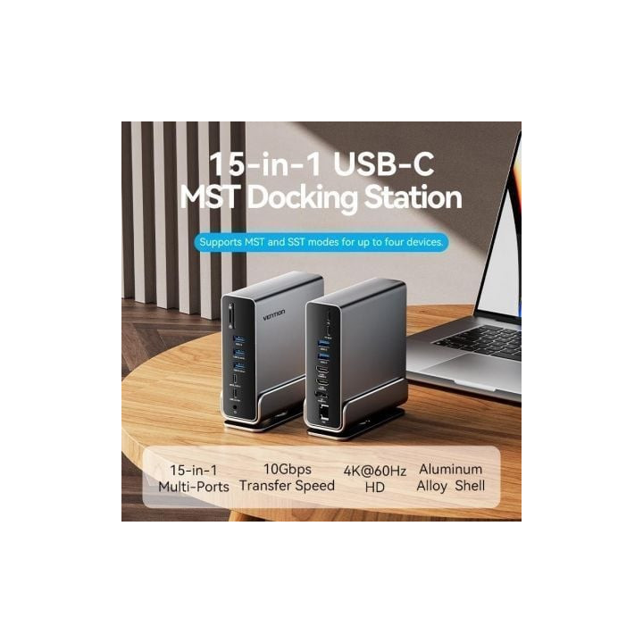 Docking usb tipo-c vention tpuh0/ 2xhdmi 4k/ 1xdisplayport/ 3xusb tipo-c/ 5xusb/ 1xrj45/ 1xlector de tarjetas/ 1xjack 3.5/