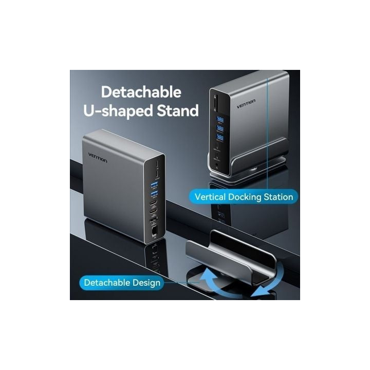 Docking usb tipo-c vention tpuh0/ 2xhdmi 4k/ 1xdisplayport/ 3xusb tipo-c/ 5xusb/ 1xrj45/ 1xlector de tarjetas/ 1xjack 3.5/