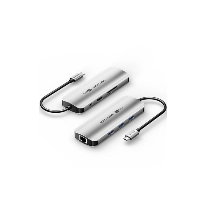 Docking usb tipo-c vention tqkhb/ 1xhdmi 4k/ 3xusb/ 1xusb tipo-c pd/ 1xrj45/ 1xlector de tarjetas/ gris