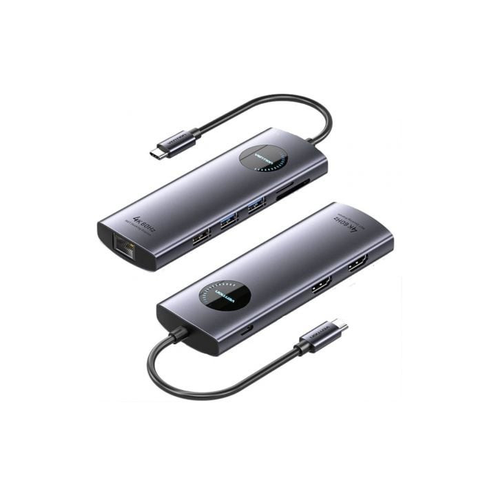 Docking usb tipo-c vention tqvhb/ 2xhdmi 4k/ 3xusb/ 1xrj45/ 1xlector de tarjetas/ 1xusb tipo-c pd/ gris