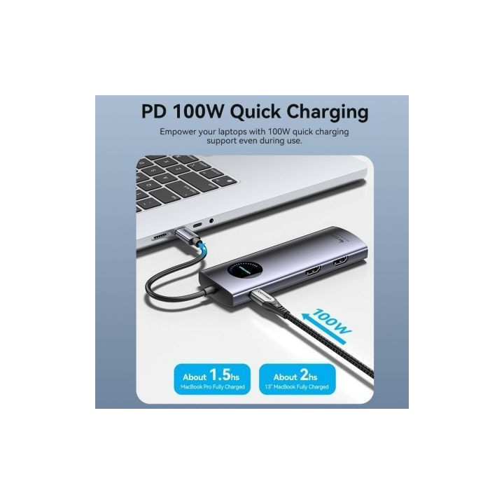Docking usb tipo-c vention tqvhb/ 2xhdmi 4k/ 3xusb/ 1xrj45/ 1xlector de tarjetas/ 1xusb tipo-c pd/ gris