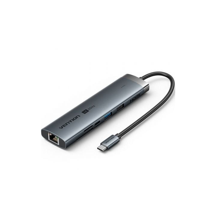 Docking usb tipo-c vention tguhb/ rj45/ 2xusb/ 1xusb tipo-c/ 1xhdmi/ 1xusb tipo-c pd/ 1xlector de tarjetas/ gris