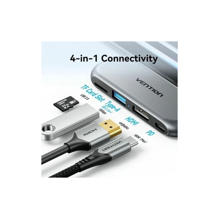Docking sin cables usb tipo-c vention thyh0/ 1xusb/ 1xhdmi/ 1xusb tipo-c pd/ 1xlector de tarjetas/ gris