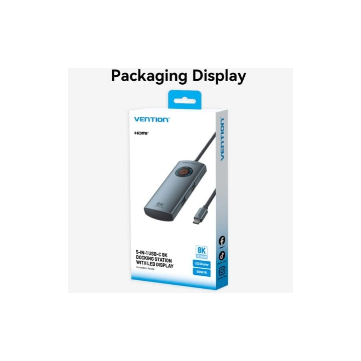 Docking usb tipo-c vention tqxhb/ 2xusb/ 1xusb tipo-c/ 1xhdmi/ 1xusb tipo-c pd/ gris