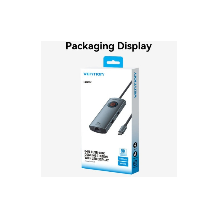 Docking usb tipo-c vention tqzhb/ rj45/ 2xusb/ 1xusb tipo-c/ 1xhdmi/ 1xusb tipo-c pd/ gris