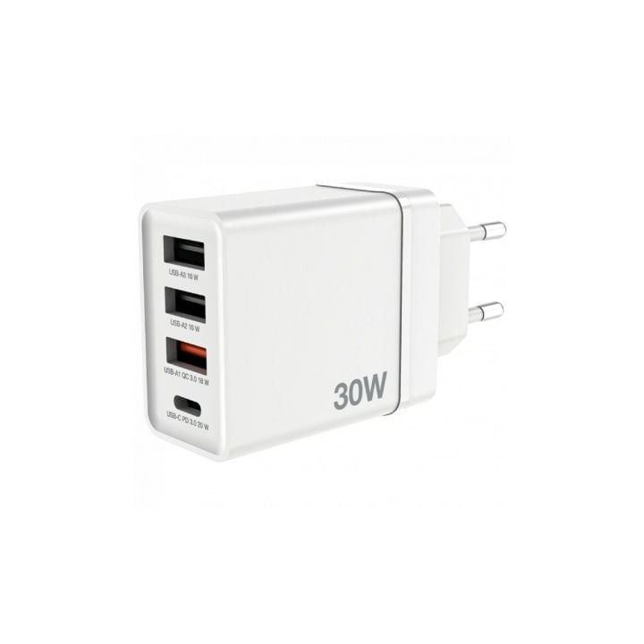 Cargador de pared gan verbatim chr-30eu2/ 1xusb tipo-c/ 3xusb/ 30w