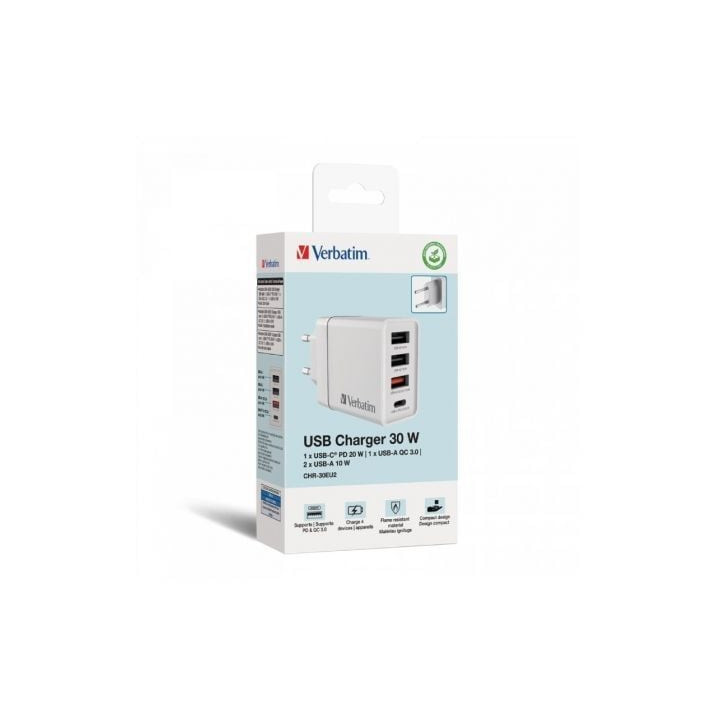 Cargador de pared gan verbatim chr-30eu2/ 1xusb tipo-c/ 3xusb/ 30w