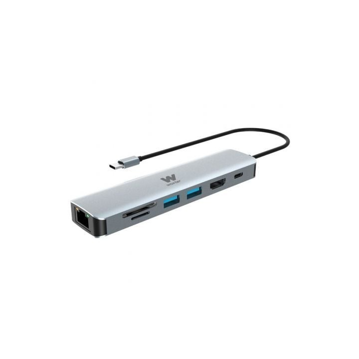 Docking usb tipo-c woxter pe26-181/ 1xhdmi 4k/ 2xusb/ 1xlector de tarjetas/ 1xrj45/ 1xmicrousb/ gris
