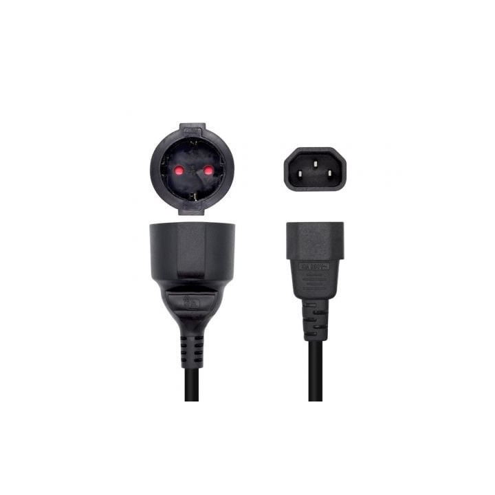Adaptador alimentación aisens a132-0467/ c14 macho - cee7 hembra/ 25cm/ negro