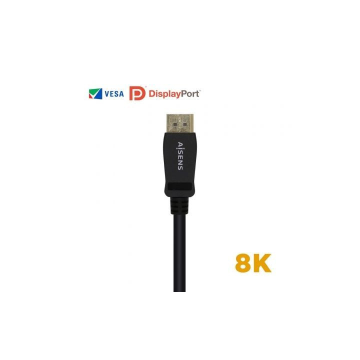 Cable displayport 1.4 8k aisens a149-0431/ displayport macho - displayport macho/ 1m/ certificado/ negro