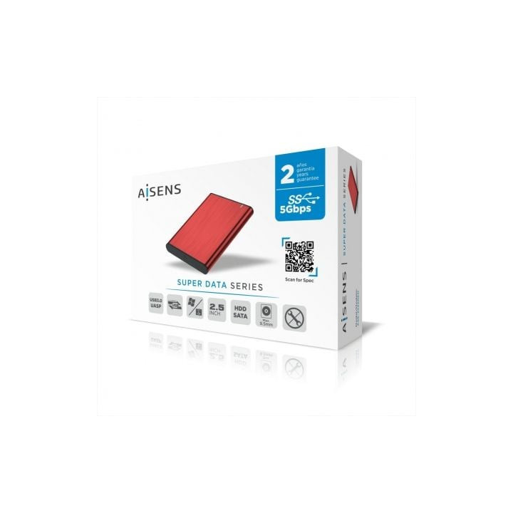 Caja externa para disco duro de 2.5' aisens ase-2525red/ usb 3.1/ sin tornillos