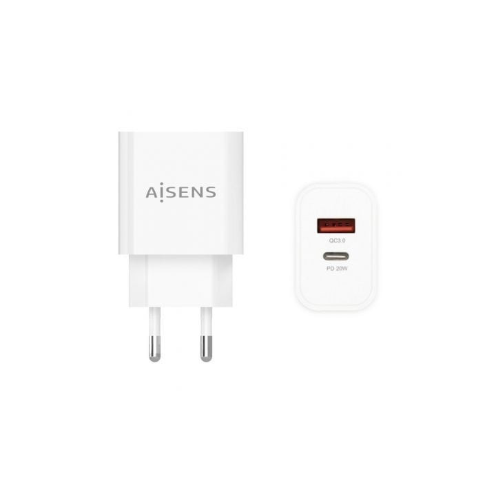 Cargador de pared aisens a110-0681/ 1xusb tipo-c/ 1xusb/ 20w