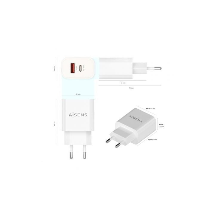 Cargador de pared aisens a110-0681/ 1xusb tipo-c/ 1xusb/ 20w