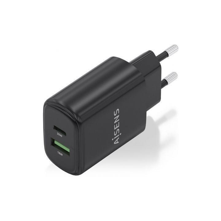 Cargador de pared gan aisens a110-0910/ 1xusb tipo-c/ 1xusb/ 20w/ negro