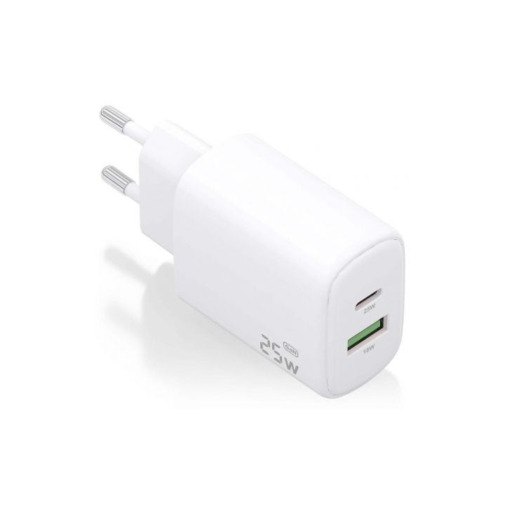 Cargador de pared gan aisens a110-0911/ 1xusb tipo-c/ 1xusb/ 25w/ blanco