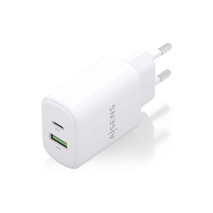 Cargador de pared gan aisens a110-0911/ 1xusb tipo-c/ 1xusb/ 25w/ blanco