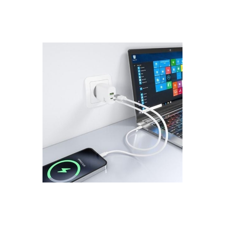 Cargador de pared gan aisens a110-0923/ 1xusb tipo-c/ 1xusb/ 30w/ blanco