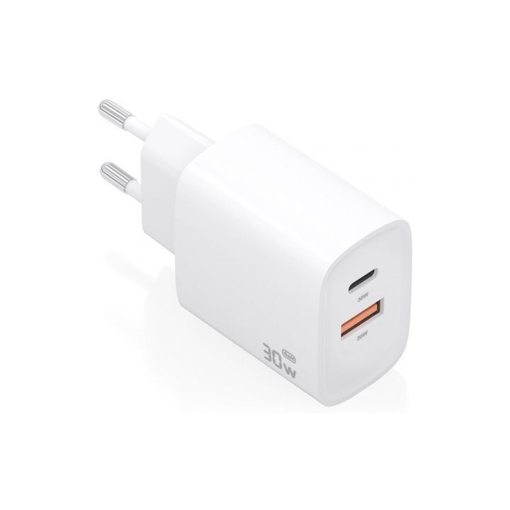 Cargador de pared gan aisens a110-0952/ 1xusb tipo-c/ 1xusb/ 30w/ blanco