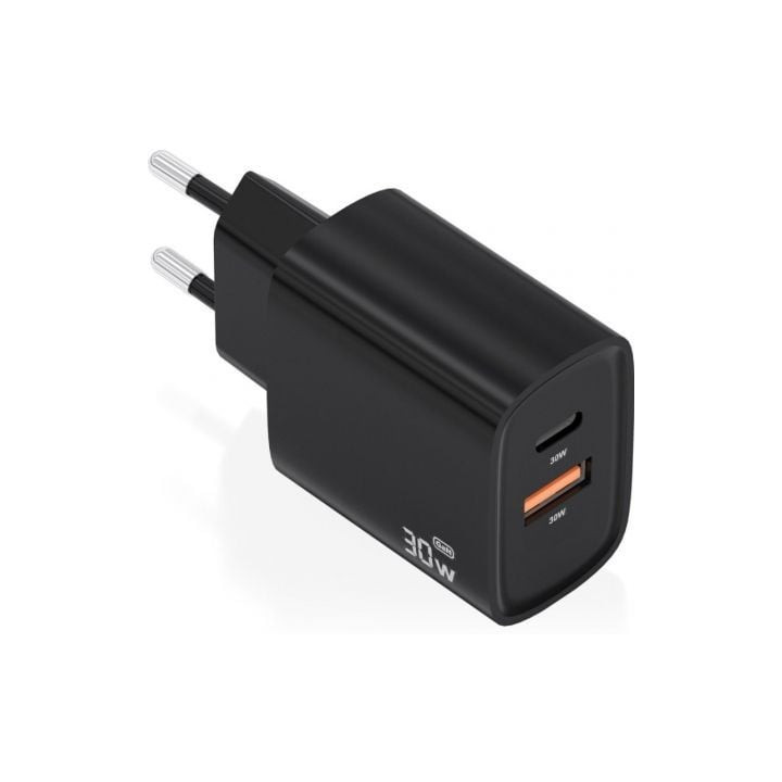 Cargador de pared gan aisens a110-0953/ 1xusb tipo-c/ 1xusb/ 30w/ negro