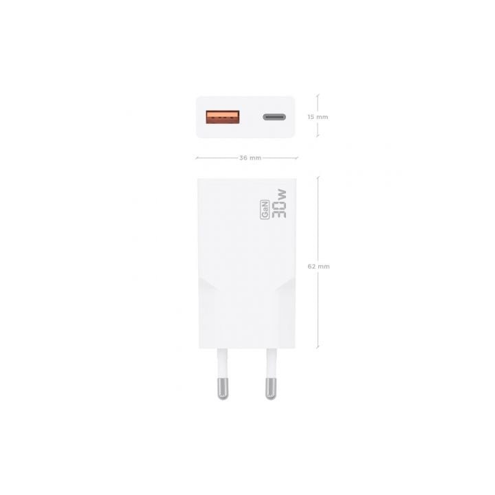 Cargador de pared gan aisens a110-1002/ 1xusb tipo-c/ 1xusb/ 30w/ blanco