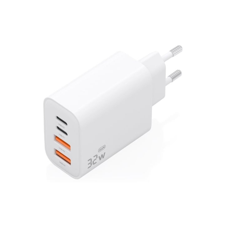 Cargador de pared gan aisens a110-1027/ 2xusb tipo-c/ 2xusb/ 32w/ blanco